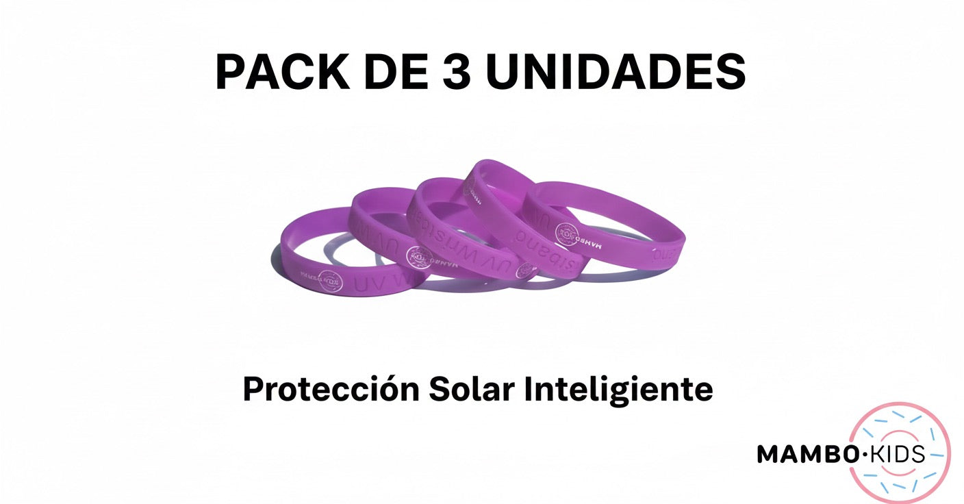 Pulseras UV Protección Solar - Pack de 3 Unidades que Cambian de Color (Blanco a Morado)