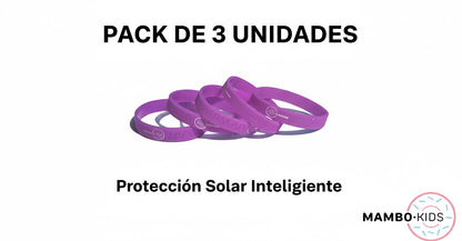 Pulseras UV Protección Solar - Pack de 3 Unidades que Cambian de Color (Blanco a Morado)