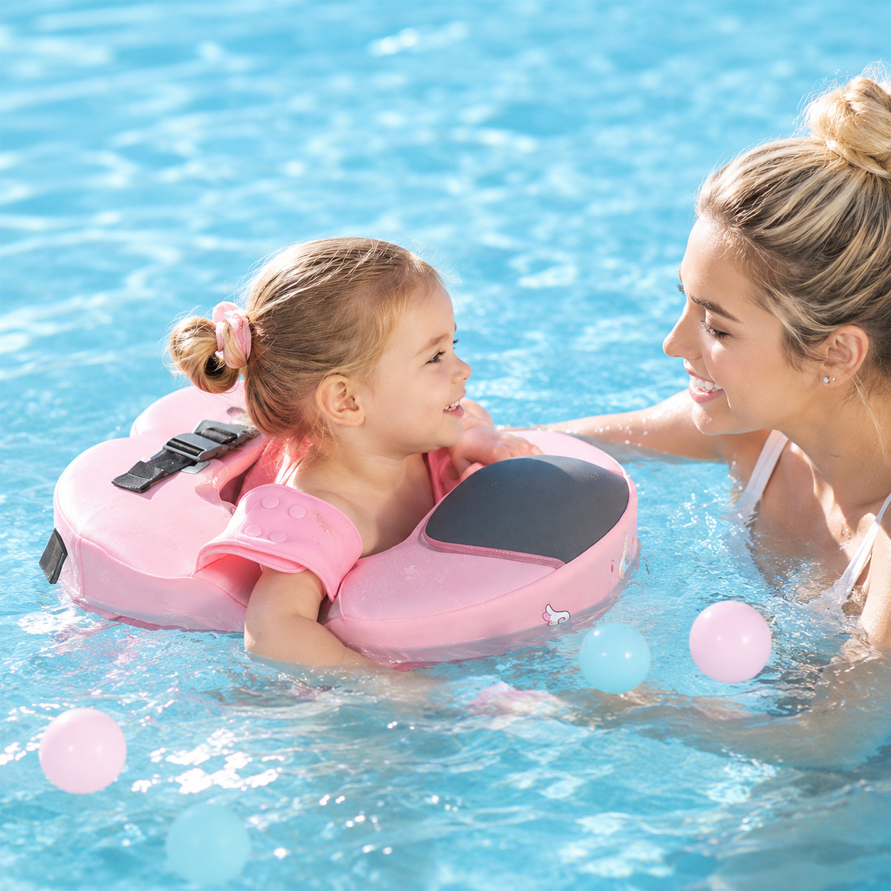 Flotador de Cintura Air-Free Mambobaby con Sombrilla UV – Rosado Unicornio | No Inflable 8-36 Meses