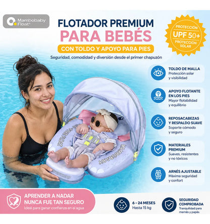 Flotador de Pecho con Sombrilla Bebé - Mamá Elefante Azul (Mambobaby)