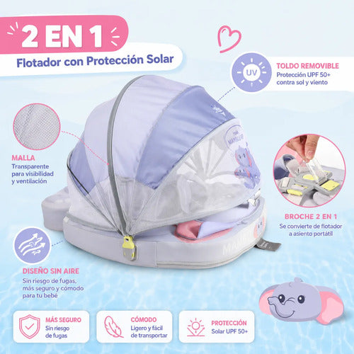 Flotador de Pecho con Sombrilla Bebé - Mamá Elefante Azul (Mambobaby)
