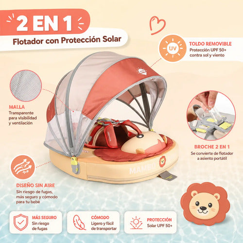 Flotador de Pecho con Sombrilla Bebé - Papá León Amarillo (Mambobaby)