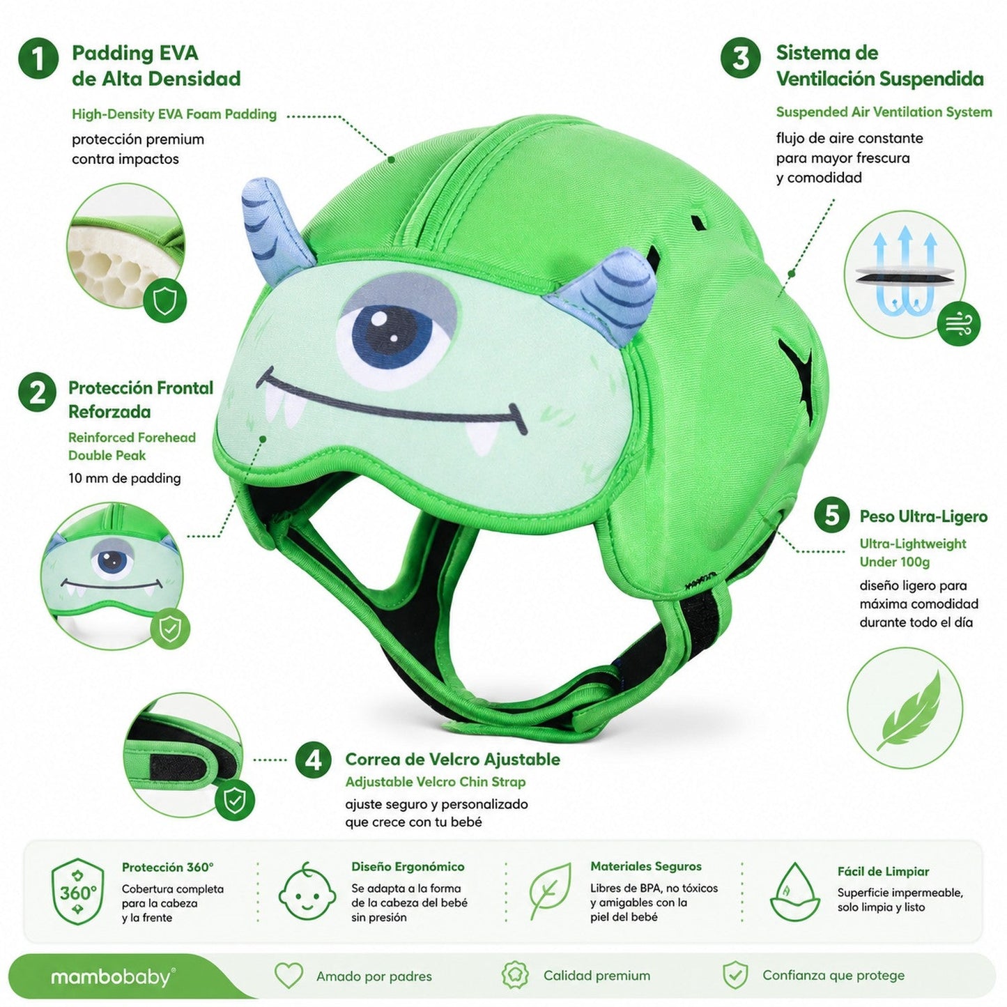 Casco de Seguridad para Bebé Mambobaby | Protector de Cabeza Antigolpes EVA | 6-24 Meses