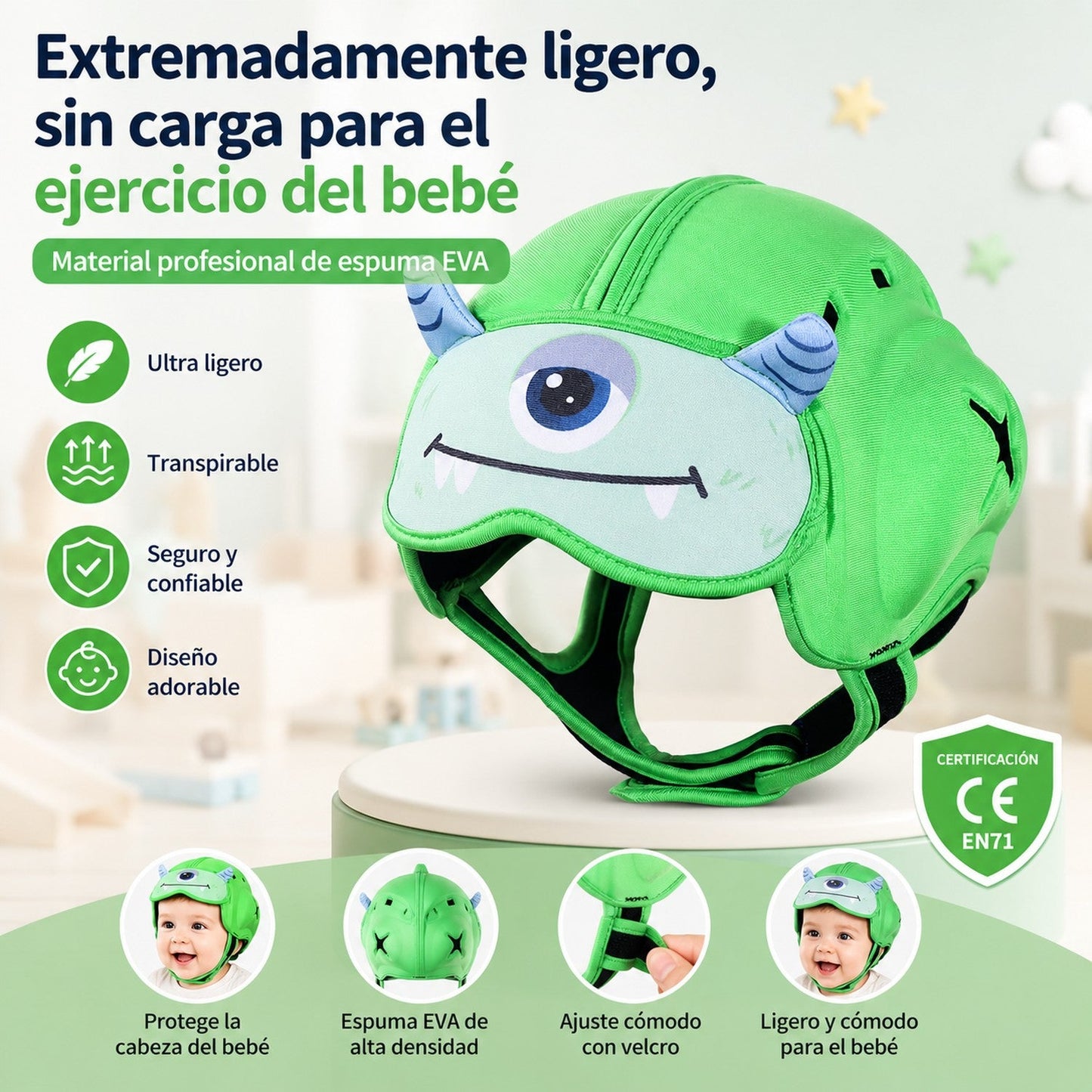 Casco de Seguridad para Bebé Mambobaby | Protector de Cabeza Antigolpes EVA | 6-24 Meses