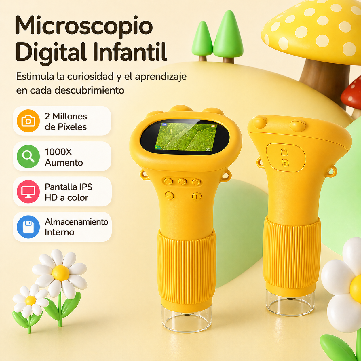Microscopio Discovery 1000x - Pantalla IPS Color Amarillo