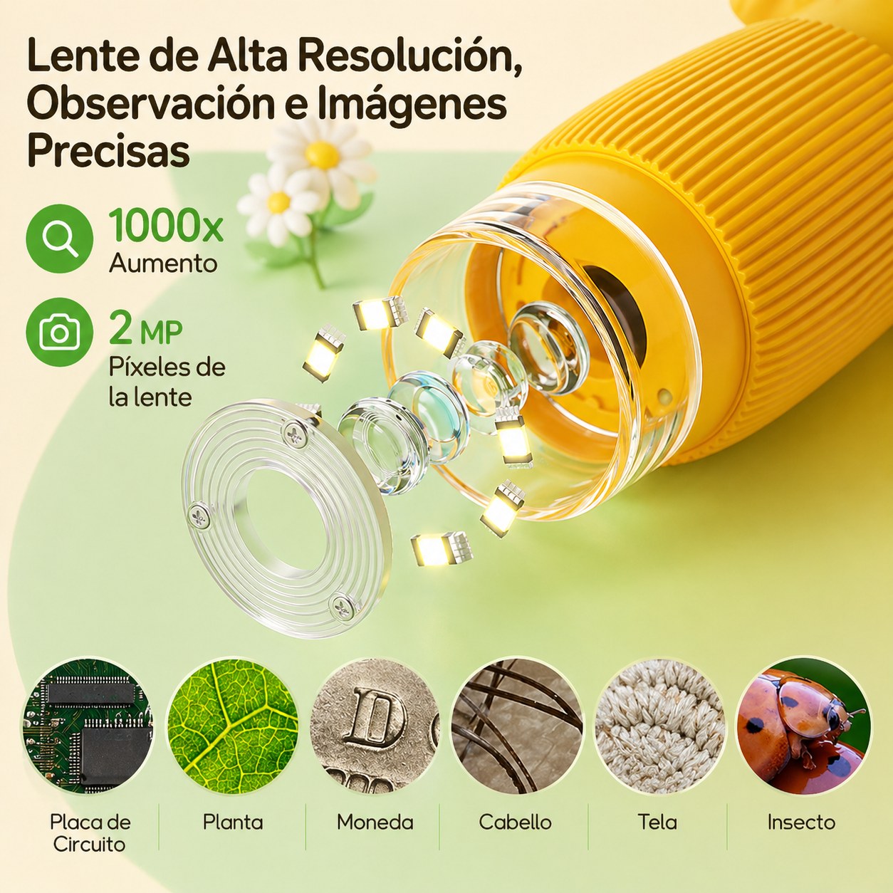 Microscopio Discovery 1000x - Pantalla IPS Color Amarillo