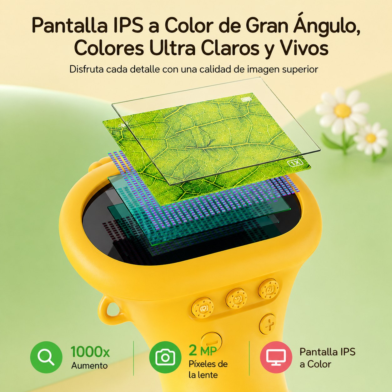 Microscopio Discovery 1000x - Pantalla IPS Color Amarillo