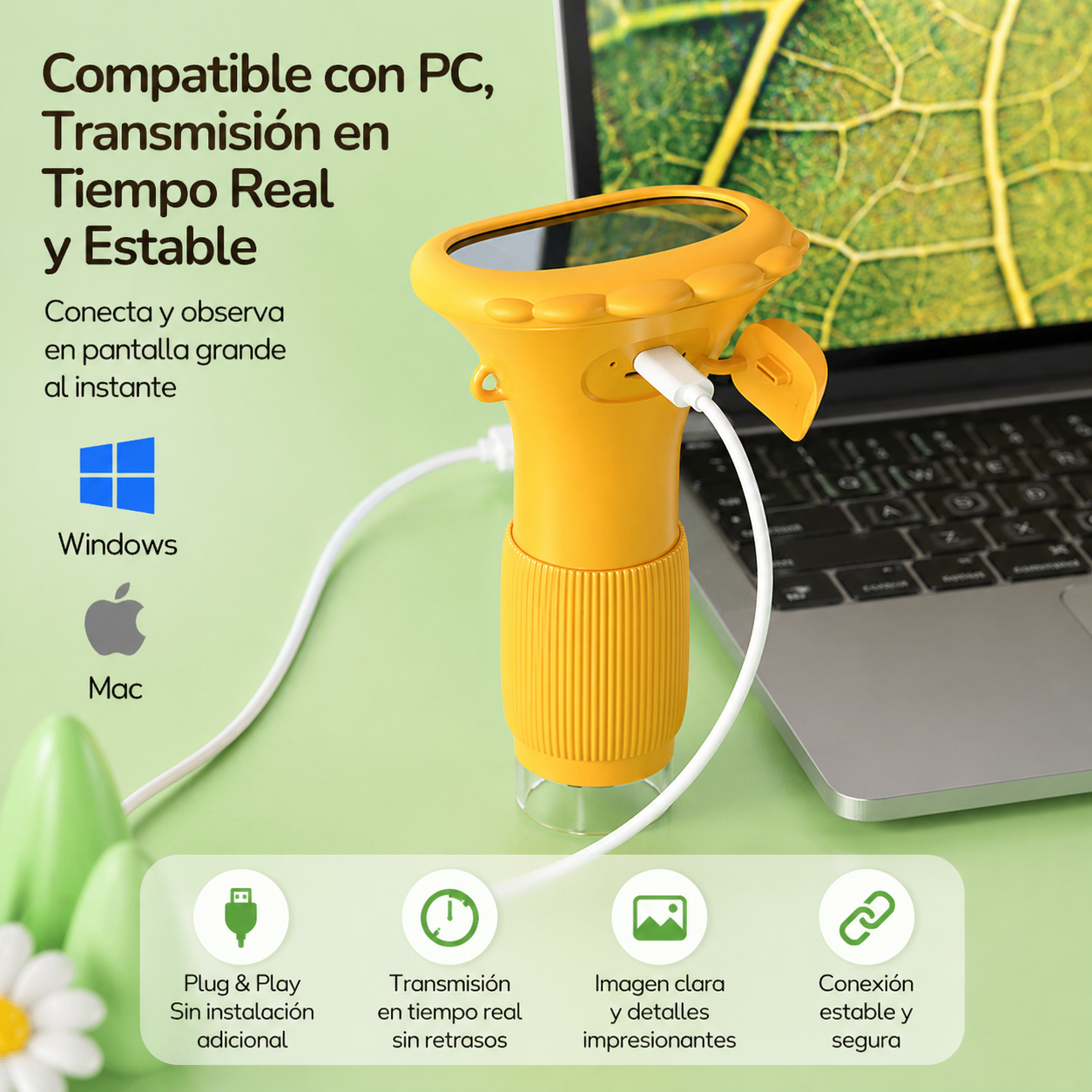 Microscopio Discovery 1000x - Pantalla IPS Color Amarillo