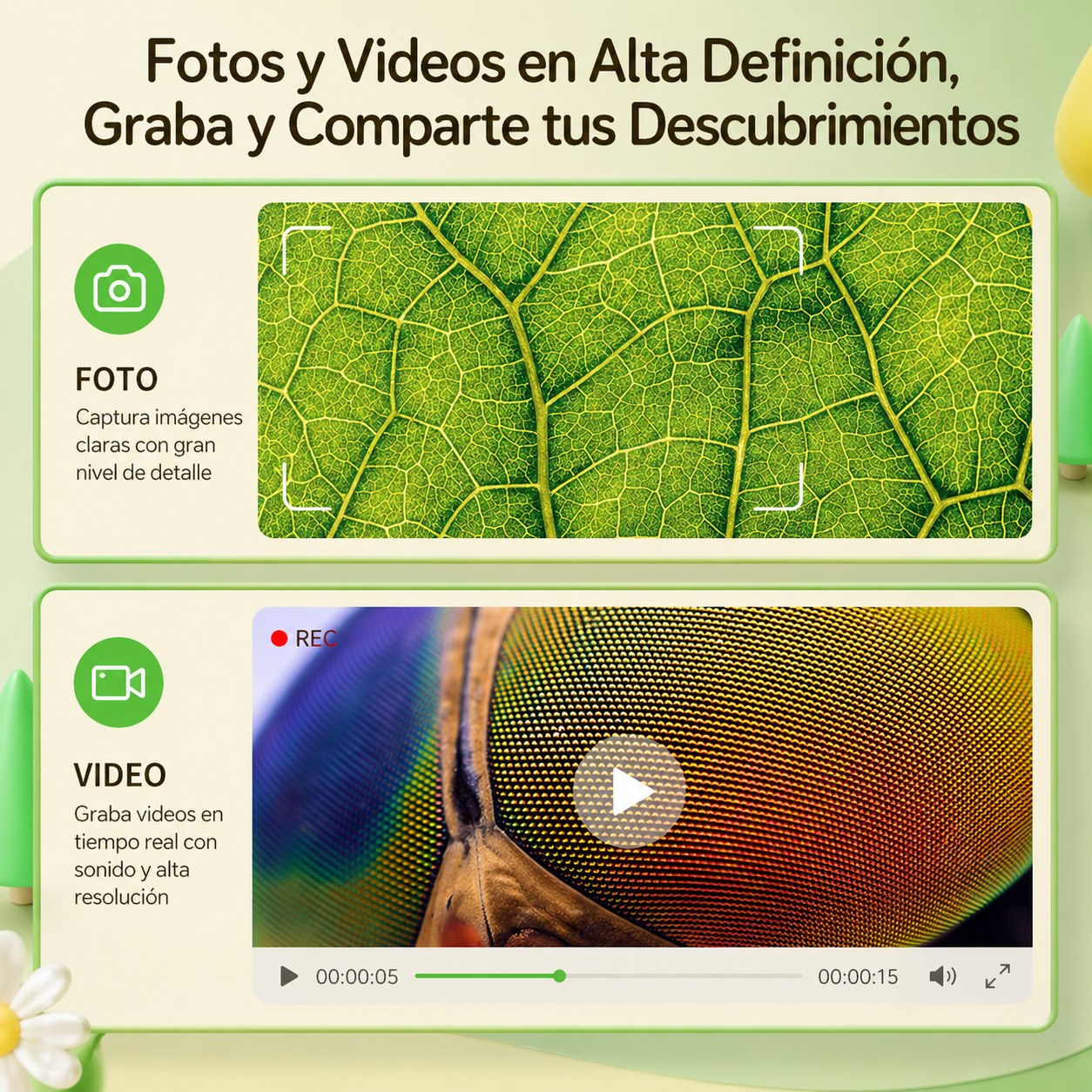 Microscopio Discovery 1000x - Pantalla IPS Color Amarillo