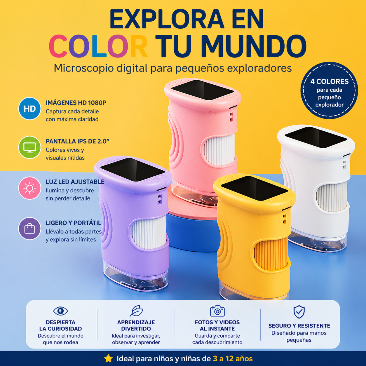 Microscopio Discovery 1080P - Camara HD Amarillo